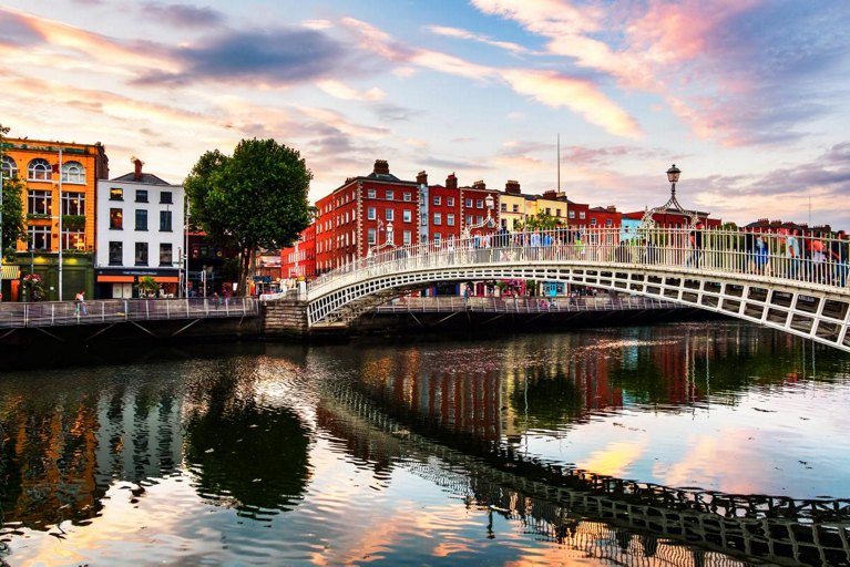 Dublin View with a Bridge at Sunset